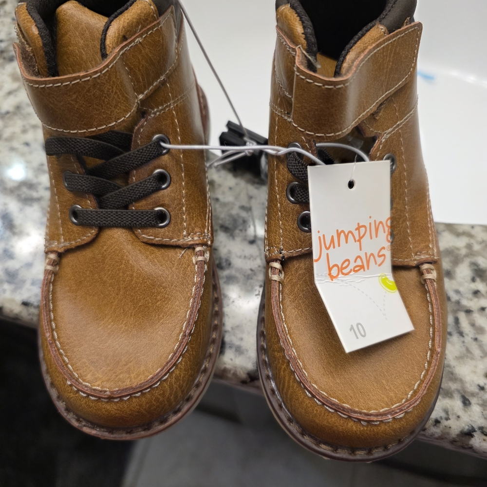 jumping beans Tan Brown Moc Toe Kids Boots with Hook-and-Loop Strap